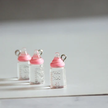 Rožinė Kūdikių Buteliukas Pakabukai Urmu-daug 10-3D Pieno Butelis Pakabukas Žavinga Dervos Kawaii Decoden Baby Shower Džiaugtis Butelis Žavesio