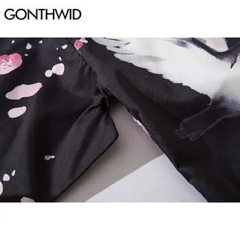GONTHWID Japonijos Gril Vyšnių Žiedų Gėlių Spausdinti Priekiniai Atidaryti Kimono Megztinis Marškinėliai Striukės Streetwear Hip-Hop Vasaros Paltai