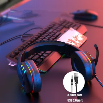 Žaidimų Ausinės Su Mikrofonu PC Žaidėjai Ausines Laidines Ausines Apšvietimu RGB Rankų įrangą, Skirtą Planšetinį Kompiuterį 