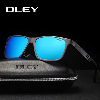 OLEY Prekės ženklo Vyrai Poliarizuoti Akiniai nuo saulės Aliuminio Magnio Saulės Akiniai Stačiakampiais vairavimo anti-glare akiniai Gafas de sol masculino