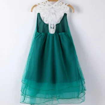 MERI didysis amis (ammi Baby Vaikų Mergaitė Padažu Rankovių Nėrinių Suknelės Akių Granulių Suknelės 2-9 Metų Vaikams, žaliai mėlyna ir rožinė