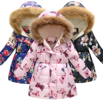 žiemą Šilta mergina Kailio kailiniai spausdinimo mados mergaičių Striukės paltai mergina, Rudenį, žiemą, viršutiniai drabužiai mergaitėms, Drabužiai 4-12 metų