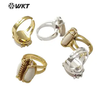 WT-R349 Reguliuojamo dydžio aukso šakės nustatymas cowrie žiedas lady mados gamtos sea shell cowrie žiedas