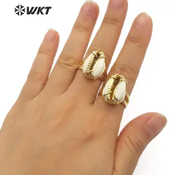 WT-R349 Reguliuojamo dydžio aukso šakės nustatymas cowrie žiedas lady mados gamtos sea shell cowrie žiedas