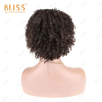 BLISS Trumpas Afro Keistą Garbanotas Žmogaus Plaukų Perukai Už juodaodžių Moterų Pigūs Brazilijos Perruque Bouclé Su Kirpčiukais Pakraštyje Mašina Padarė