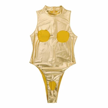 Moterų Crotchless maudymosi kostiumėlį vientisas Wetlook Odos maudymosi Kostiumėliai, Golfo Atvira Krūtinė Teddy Bodysuit Maudymosi Kostiumą Drabužių