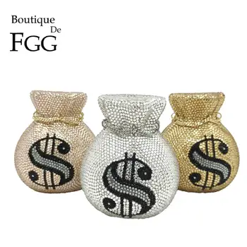 Boutique De FGG Naujovė Dizaineris MInaudiere Rankinės Moterims, Aukso Pinigų Maišelis Maišas Kristalų Sankabos Piniginės Šalies Kokteilis Diamond Krepšys