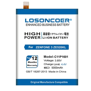 LOSONCOER 5000mAh C11P1601 Baterija ASUS ZENFONE 3 Baterijos ZENFONE3 ZE520KL Z017DA Už ZenFone gyventi ZB501KL A007 Baterijos