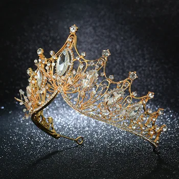 KMVEXO Derliaus Karalienė, Princesė Didelis Karūna Vestuvių Nuotakos Diadem Plaukų Papuošalai, Papuošalai Moterims Gold Crystal Tiara Inscenizacija