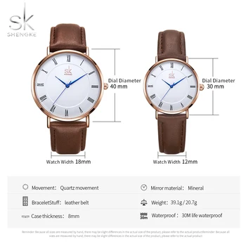 Shengke 2019 Mėgėjams Laikrodžiai Nustatyti Kvarco Riešo Laikrodžių Vyrams ir Moterims Mylimas Paprasta, Odos Juosta Ruda Siųsti Relojes Para Mujer