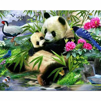 DIY5D Kinijos Panda Diamond Tapyba Visą Raundą Dervos Mozaikos Gyvūnų Diamond Siuvinėjimo Kryželiu Rinkiniai Namo Sienos Meno Dekoro