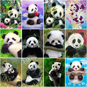 DIY5D Kinijos Panda Diamond Tapyba Visą Raundą Dervos Mozaikos Gyvūnų Diamond Siuvinėjimo Kryželiu Rinkiniai Namo Sienos Meno Dekoro