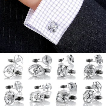 2019 Naujas Silver Crystal Turas rankogalių segtukai vyriški Papuošalai Didmeninė Marškinių Rankogalių segtukai Mygtukai Mens Vestuvių Dovanos Moterims Dizaineris
