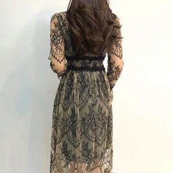 2020 Naujas Moterų Mados Nėrinių Suknelė Aukšto juosmens Vien Ilgas Akių Nėrinių Suknelė Siuvinėta Pasakų Suknelė Femme Vestidos Skraiste INKEO 9D052