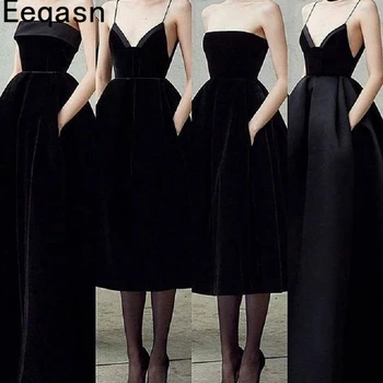 Elegantiška Juodo Aksomo Kokteilių Suknelė Kelio Ilgis Stebėjimo Linijos Moterys Šalis Suknelė Homecoming Baigimo 2020 vestidos coptel