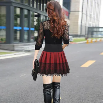 UHYTGF Moteris Rudens-žiemos sijonai raudona juoda aukšto juosmens klostuotas sijonas moterų Mados plius dydis pettiskirt laukinių plonas, trumpas sijonas 28