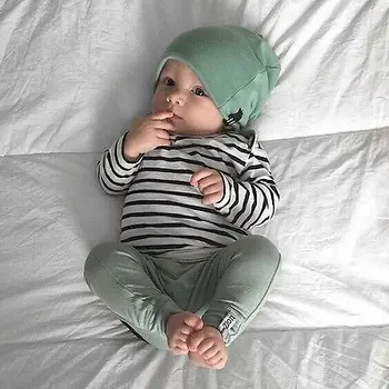 3pcs/set 2016 naujų rudens baby girl drabužiai medvilnės ilgomis rankovėmis dryžuotas marškinėliai+kelnės +hat kostiumas kūdikių drabužių rinkiniai kūdikiams, drabužiai