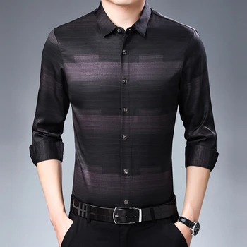 MIACAWOR 2019 Naujas italų Dizaino Dryžuotas Marškinėliai Vyrams Aukštos Kokybės Slim Fit Socialinės Marškinėliai ilgomis Rankovėmis Camisa Masculina C453