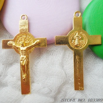 Nemokama laivas 70pcs/pak vieną skylę lydinio, aukso rožinio kryžiaus,rožinio koplytstulpis,religinių lydinio kryžiaus,Šv Benediktas Koplytstulpis,aukso kryžius