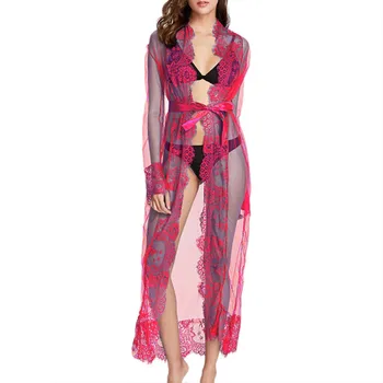 Seksualus Ilgą Pižamą Nėriniai-Ultra plonas Nightgowns V-Kaklo Pižamą Rankovių Sleepwear apatinis Trikotažas Tvarstis Naujausias Vasaros naktiniai drabužiai