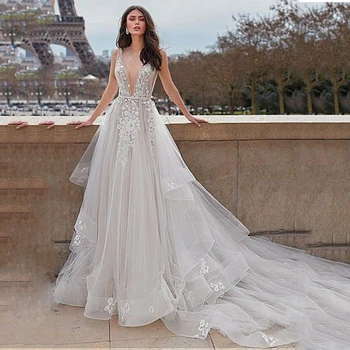Elegantiškas Vestuvių Suknelės 2020 M. Su Diržo Nėrinių Gėlių Tiulio-line princesė Vestuvių Suknelė vintage Vestuvių Suknelė vestidos de noiva