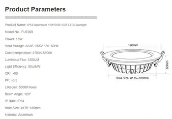 Originalus Mi Šviesos Vandeniui IP54 15W RGB+BMT LED Downlight Protingas plona neperšlampama grupė lempa Belaidžio 