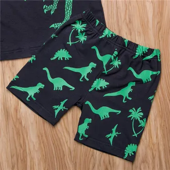 Mielas Kūdikis, Kūdikis, Berniukas, juodas Dinozaurą T-shirt Viršūnes+Kelnės Apranga berniuko Drabužių Nustatyti vasaros kūdikių berniukų drabužiai