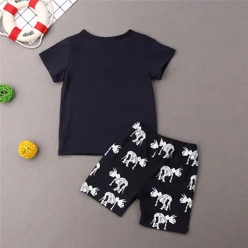 Mielas Kūdikis, Kūdikis, Berniukas, juodas Dinozaurą T-shirt Viršūnes+Kelnės Apranga berniuko Drabužių Nustatyti vasaros kūdikių berniukų drabužiai