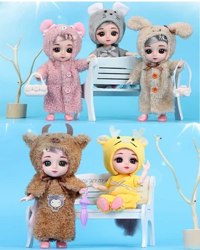 16cm Mini Zodiako Ženklų BJD Doll 13 Kilnojamojo Sujungta Gyvūnų Bjd Lėlės ilgais Plaukais, sudaro Kūno Lėlės Suknelė Žaislų Mergaitėms Dovanų
