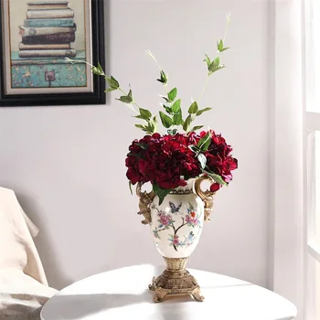 Yumai 6 Vadovai Hydrangea Netikrą Puokštė Raudonų Gėlių Kamuolius, Dirbtinės Puokštės Šilko Vestuvių Nuotaka Bridesmaid, Turintis Gėlių