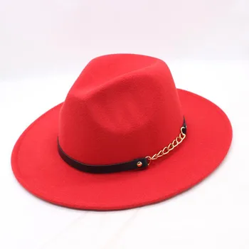 Platus kraštų paprasta bažnyčia derby Panamos skrybėlė vientisos spalvos pajuto, fedora skrybėlę vyrų, moterų ir vyrų, sintetinės vilnos sumaišyti džiazo skrybėlę