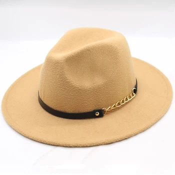 Platus kraštų paprasta bažnyčia derby Panamos skrybėlė vientisos spalvos pajuto, fedora skrybėlę vyrų, moterų ir vyrų, sintetinės vilnos sumaišyti džiazo skrybėlę