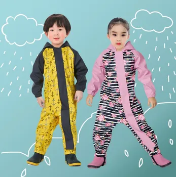 Vaikų lietpaltis vientisas apsaugos berniukų ir mergaičių vientisas kostiumas PU kūno neperšlampama ir vėjo ir rainproof