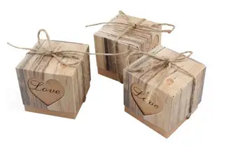 100vnt Vestuvių Bonbonniere Širdies Meilės Kaimiškas Kraft Žievės Saldainių Dėžutės su už kanapės Prašmatnus Derliaus Virvės Vestuvių Naudai, Dovanų Dėžutėje
