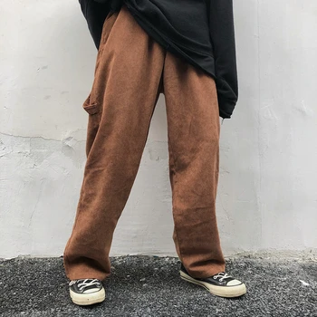 Pavasario Velvetas Kelnės, vyriškos Mados vientisos Spalvos Retro Tiesios Kelnės Vyrams Streetwear Laukinių Prarasti Hip-Hop Mens Kelnės Kombinezonas