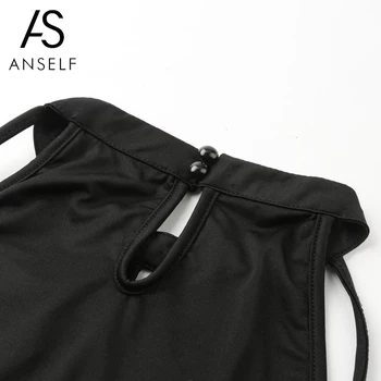 Anself Sexy 2 Dalių Rinkinys Moterims Vasaros Komplektus Golfo Rankovių Tuščiaviduriai Aukštos Padalinta Clubwear Juoda Viršuje Kelnės Atitikimo Rinkiniai