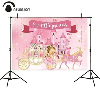 Allenjoy fotografijos fonas rožinė pilis princesė mergina reklama moliūgų vežimas gimtadienio baby shower dekoro fone photophone