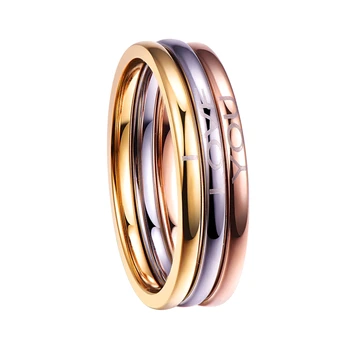 Nuncad Klasikinis 3PCS spalvinga aukso/rožinė aukso spalvos volframo karbido užsiima žiedas papuošalai užrašu 