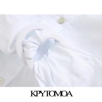 KPYTOMOA Moterų 2020 M. Elegantiškos Mados Su Diržo Mygtuką-iki Mini Marškinėliai Suknelė Vintage Trys Ketvirtį Rankovėmis Prarasti Moterų Suknelės Mujer