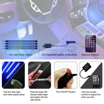 4pcs 12V Lengvojo Automobilio salono Šviesos RGB LED Juostelės juosta 5 12 v Muzikos/IR/APP Kontrolės Auto Dekoratyvinis Lankstus Rinkinys, Priešrūkinis Žibintas neon laido