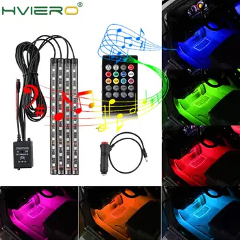 4pcs 12V Lengvojo Automobilio salono Šviesos RGB LED Juostelės juosta 5 12 v Muzikos/IR/APP Kontrolės Auto Dekoratyvinis Lankstus Rinkinys, Priešrūkinis Žibintas neon laido