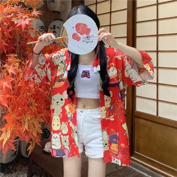 Japonijos Tradicinių Kimono Megztinis Moterims Atsitiktinis Anime Spausdinimo Yukata Vasaros Plonas Laisvas Streetwear Saulės Azijos Drabužiai