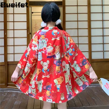 Japonijos Tradicinių Kimono Megztinis Moterims Atsitiktinis Anime Spausdinimo Yukata Vasaros Plonas Laisvas Streetwear Saulės Azijos Drabužiai