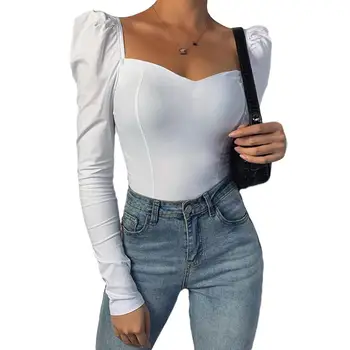 Moterų Atsitiktinis Rudenį Long Sleeve T-shirt Megztinis Viršuje Slim Kvadratinių Kaklo Paprasto Ponios Basic Tee Marškinėliai