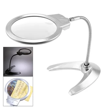 ABS Metalo Žarna, Reguliuojamas Stalinis didinamasis stiklas Loupe 2X / 5X Didinamasis Stiklas su LED Šviesos Lempa Brangakmenis Taisymo Įrankis