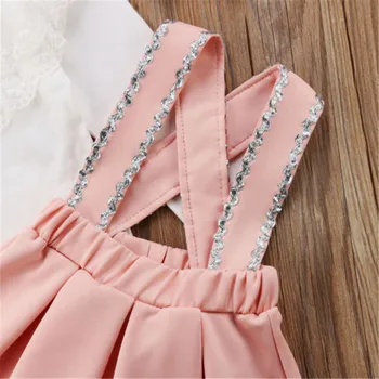 2019 princesė mergina drabužių rinkinys ilgomis rankovėmis nėrinių viršus +China suspender sijonas+lankelis drabužius vasarą nešioti 1-6T