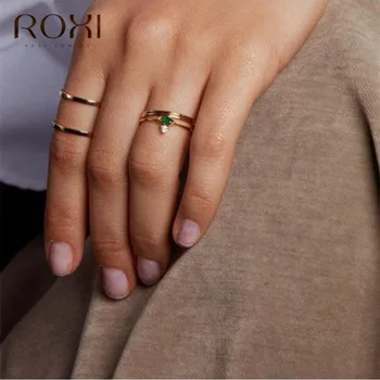 ROXI 925 Sterlingas Sidabro Žiedai Moterims Arklio Akis Žalia Akmuo Vestuviniai Žiedai Minimalistinio Plonas Skanėstas Kristalų Žiedas Pirštu Papuošalai