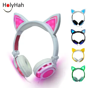 Holyhah 2019 sulankstomas spalvinga mirksi žėrintis led šviesos animacinių filmų žaidimų ausinės ausinės kačių ausų ausines suaugusiųjų vaikų