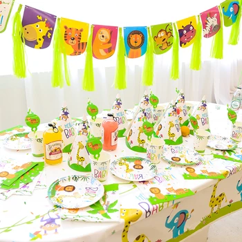 66pcs/daug Gyvūnų šalies pramogų indai nustatyti popieriaus taurės anniversaire vaikų krikšto pirmaisiais metais dekoracijos