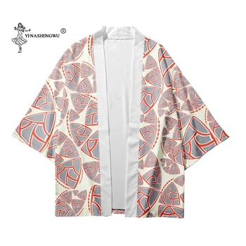 Japonų Kostiumas Spausdinti Kimono Vyrų Harajuku Moterų Viršūnių Japonija Haori Megztinis marškinėliai Yukata Dangomis, Juoda Miškų Skraiste, Laisvi Švarkai